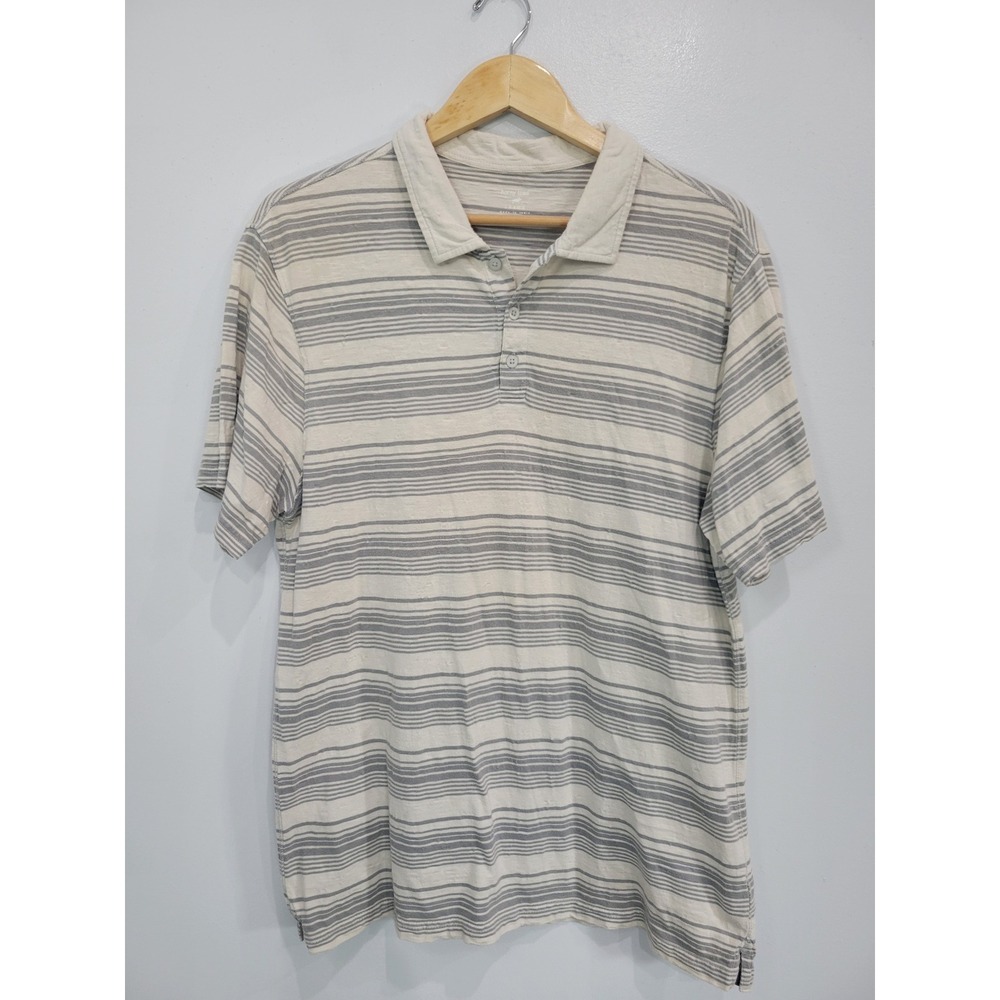 Horny Toad Mens Lg Grey Striped Short Sleeve Slub Knit Polo Shirt Casual Texture
